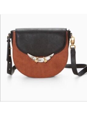 NWOT Stella & Dot Crossbody Bag Brown Black Faux Horn Adjustable Strap